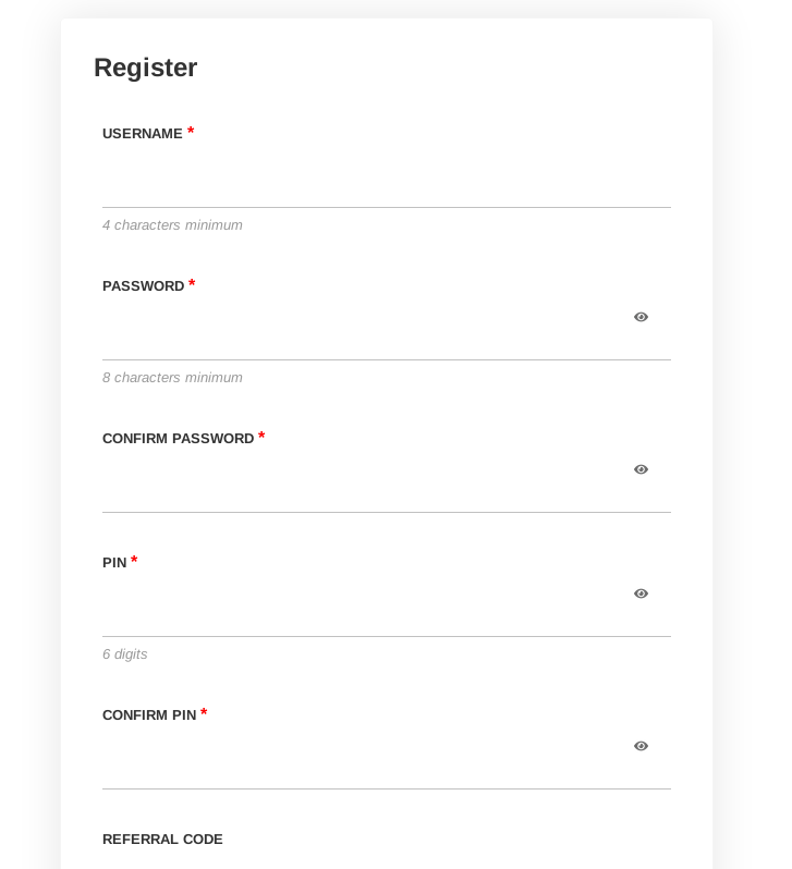 Registration page for MGM Grand Market